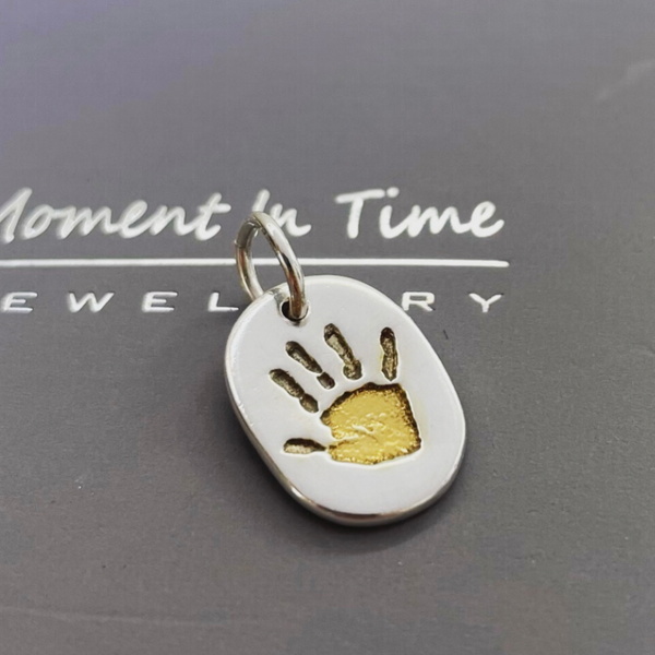 Gold and Silver Oval Charm Handprint