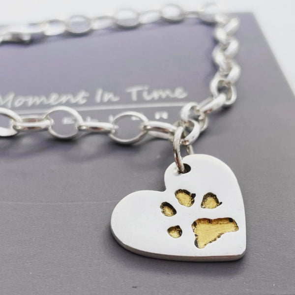 Paw Print Gold and Silver Heart Bracelet
