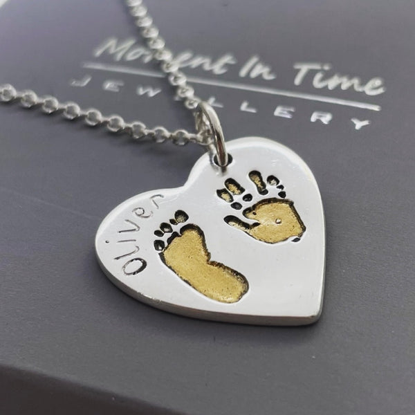 Hand & Foot Print Gold and Silver Heart