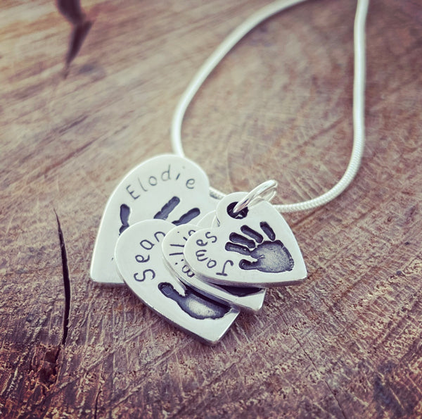 hand foot print heart cascade necklace