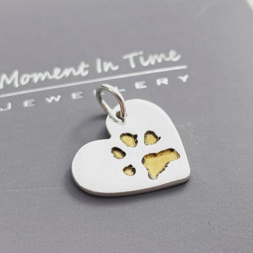 Paw Print Gold and Silver Heart Pendant