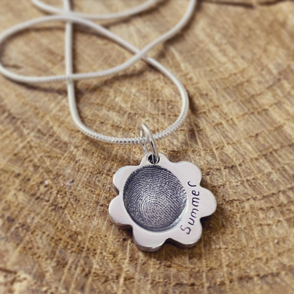 Fingerprint Flower Pendant on a Snake Chain