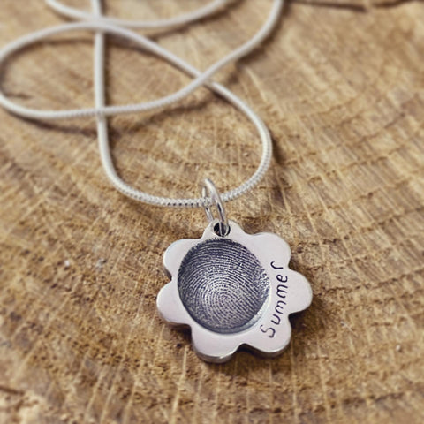 Fingerprint Flower Pendant on a Snake Chain