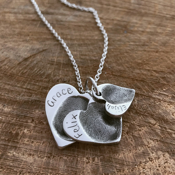 triple fingerprint cascade necklace