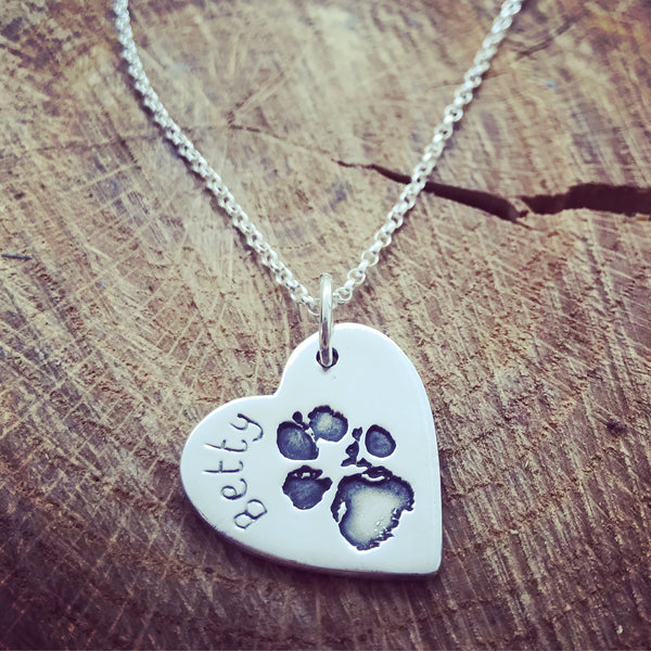 Paw print heart necklace
