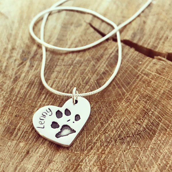 Paw Print Heart on a Snake Chain