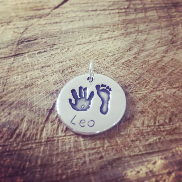 hand foot print circle pendant