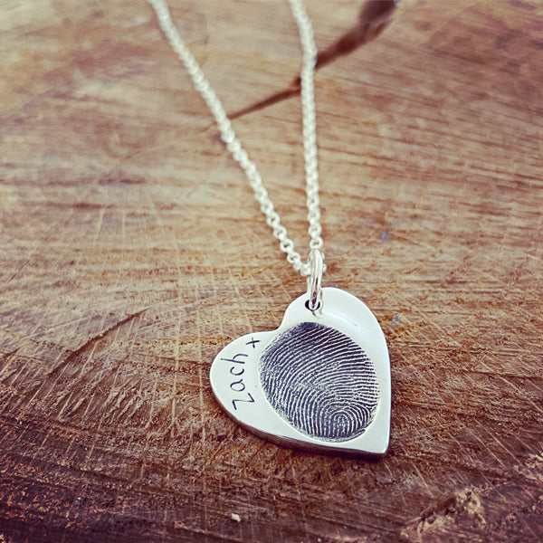 fingerprint heart pendant on a belcher chain