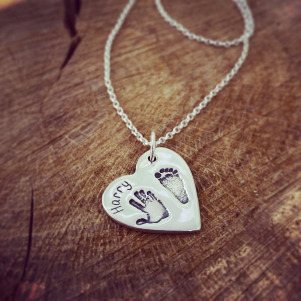 hand and foot print heart pendant necklace