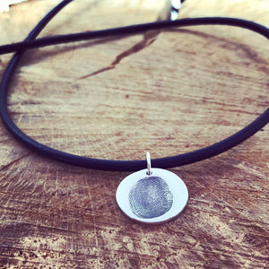 fingerprint circle pendant leather necklace
