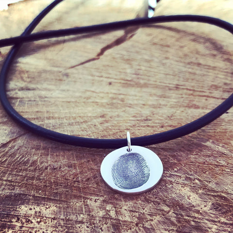 fingerprint circle pendant leather necklace