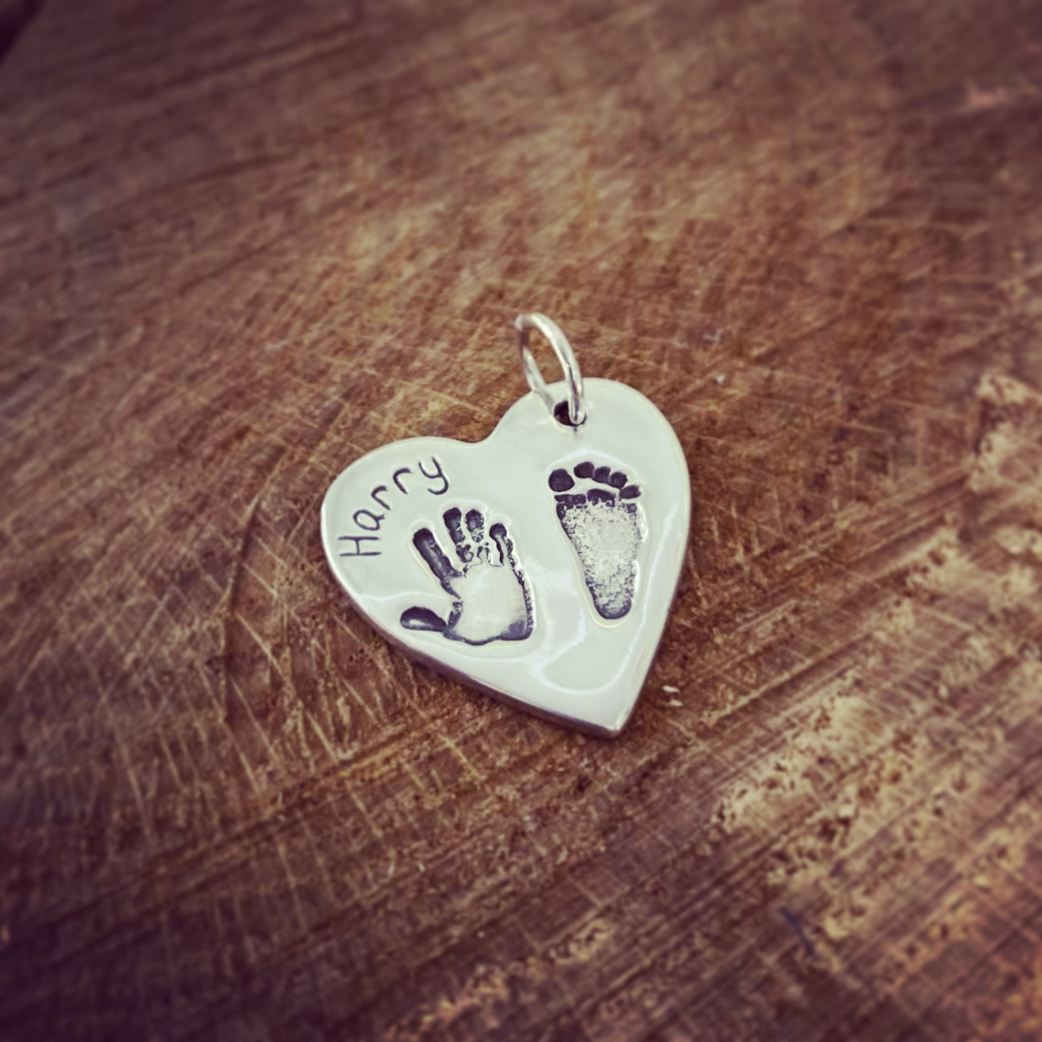 hand & foot print heart pendant